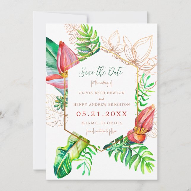 Tropical Beach Flowers Save the Date (Front)