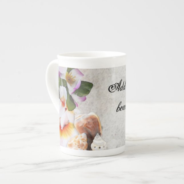 Tropical Beach Flowers/Shells Bone China Mug (Front Left)