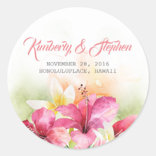 Tropical Beach Flowers Wedding Classic Round Sticker