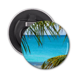Tropical Beach framed with Palm Fronds Bottle Opener