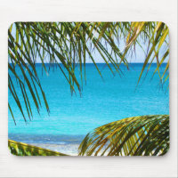 Tropical Beach framed with Palm Fronds