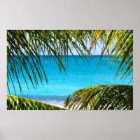 Tropical Beach framed with Palm Fronds