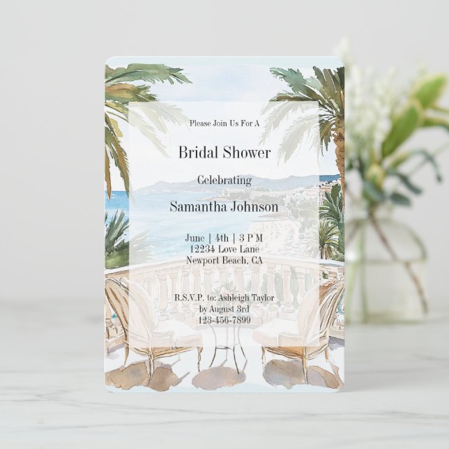 Tropical Beach French Riviera Bridal Shower Invitation (Standing Front)