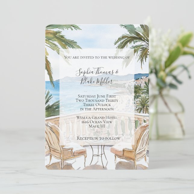Tropical Beach French Riviera Wedding Invitation (Standing Front)