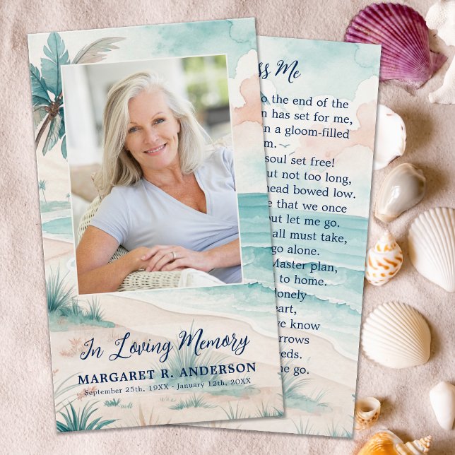 Tropical Beach Funeral Photo Memorial Prayer Card (Creator Uploaded)