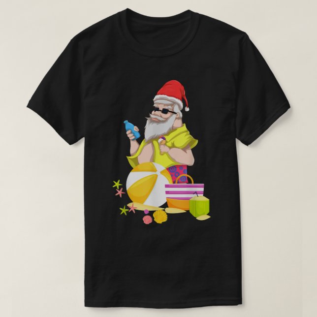 Tropical Beach Funny Santa Hawaii Summer Christmas T-Shirt (Design Front)