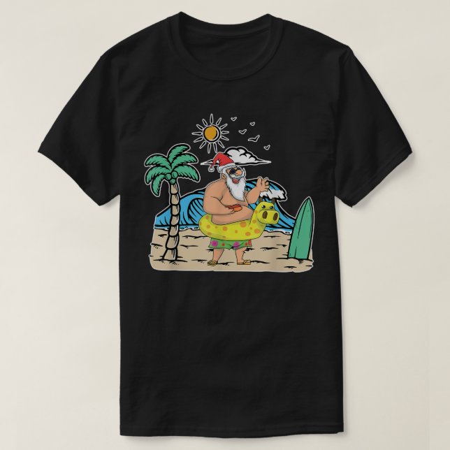 Tropical Beach Funny Santa Xmas Summer Christmas I T-Shirt (Design Front)