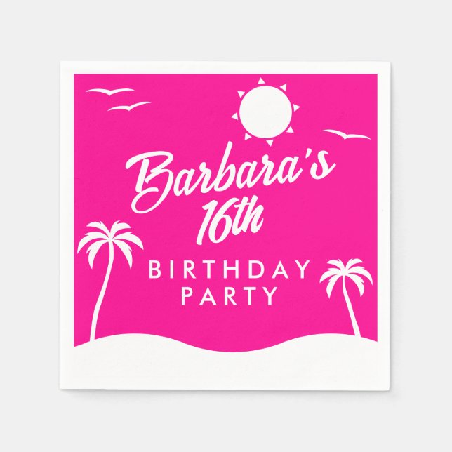 Tropical Beach Girly Hot Pink Sweet 16  Napkin (Front)
