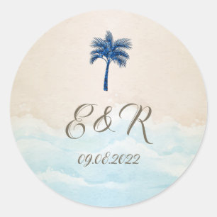 Tropical Beach Glitter Palm Classic Round Sticker
