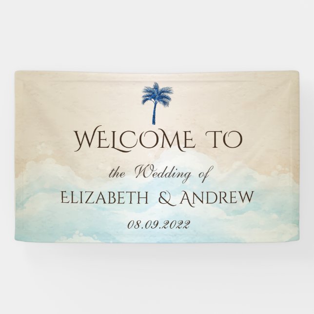Tropical Beach Glitter Palm Wedding Banner (Horizontal)