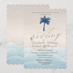 Tropical Beach Glitter Palm Wedding Invitation