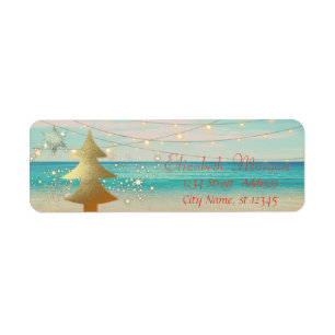 Tropical,Beach,Gold Christmas Tree, Snowflakes