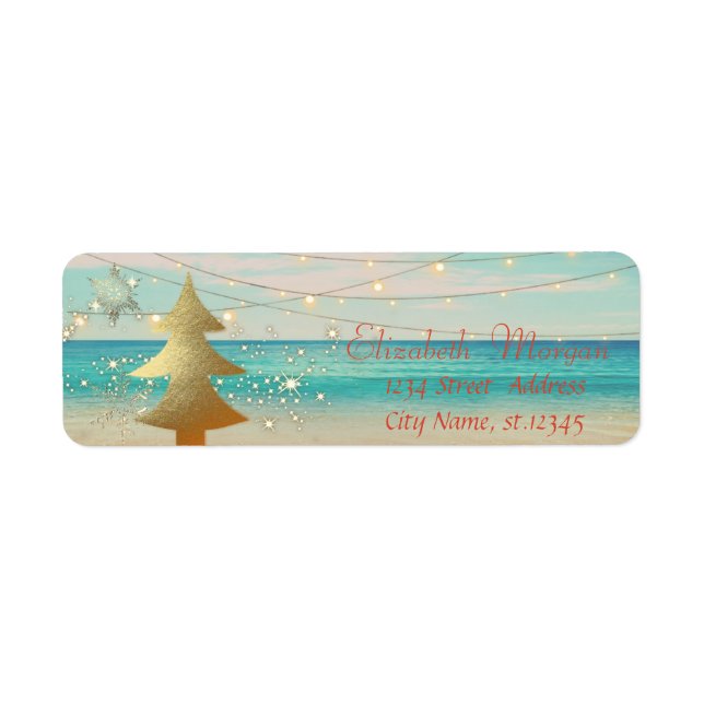 Tropical,Beach,Gold Christmas Tree, Snowflakes (Front)