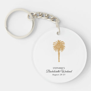 Tropical Beach Gold Palm Destination Bachelorette Key Ring