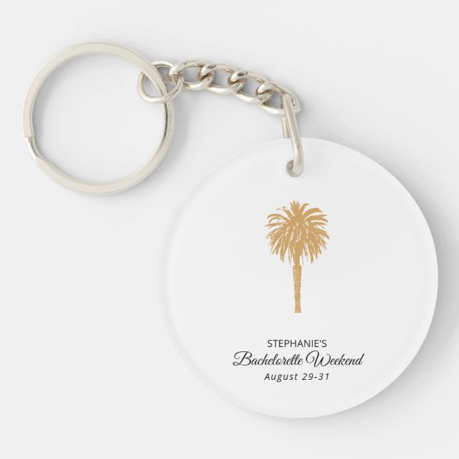 Tropical Beach Gold Palm Destination Bachelorette Key Ring (Front)