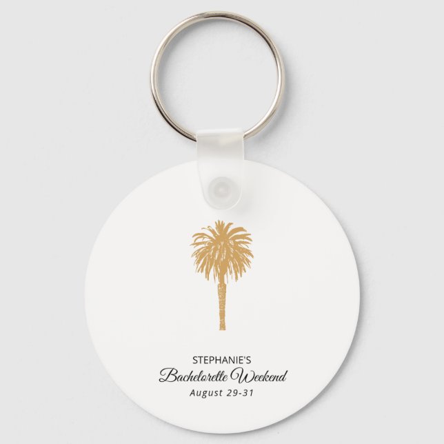 Tropical Beach Gold Palm Destination Bachelorette Key Ring (Front)
