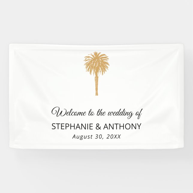 Tropical Beach Gold Palm Tree Destination Wedding  Banner (Horizontal)