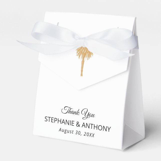 Tropical Beach Gold Palm Tree Destination Wedding  Favour Box (Front Side)