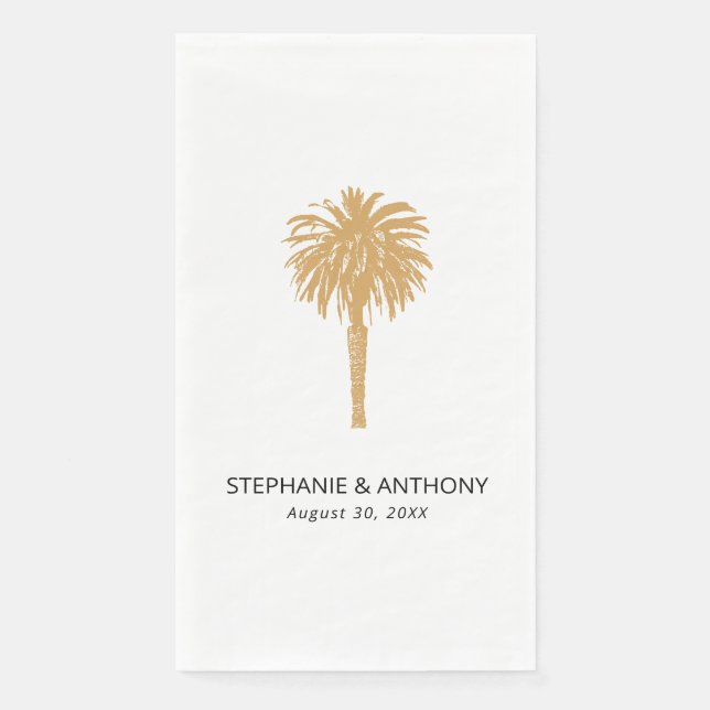 Tropical Beach Gold Palm Tree Destination Wedding  Napkin (Front)
