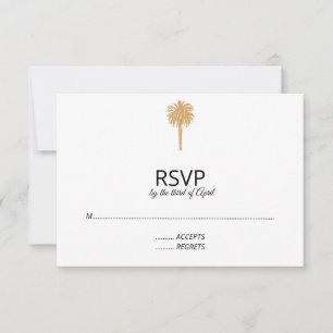 Tropical Beach Gold Palm Tree Destination Wedding RSVP Card