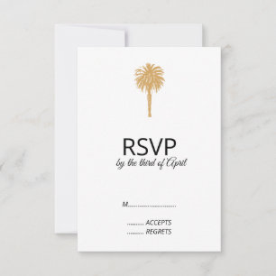 Tropical Beach Gold Palm Tree Destination Wedding  RSVP Card