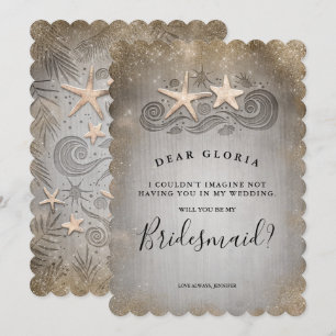 Tropical Beach Gold Starfish Bridesmaid Proposal Invitation