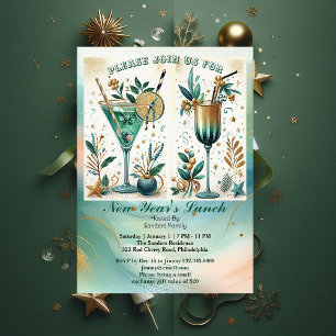 Tropical Beach Gold Sundowner Cocktail New Year Invitation