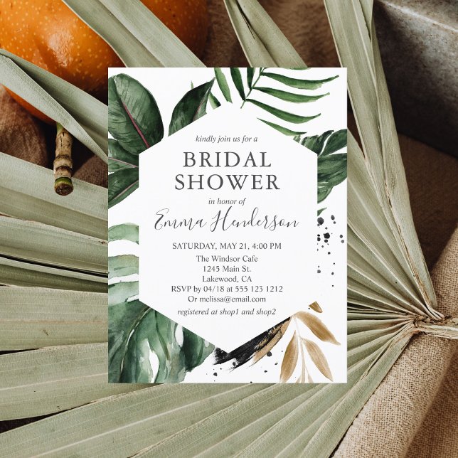 Tropical Beach Greenery Leaves Bridal Shower Invitation Postcard (Creator Uploaded)
