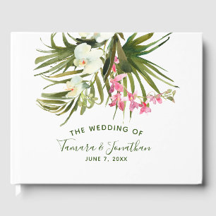 Tropical Beach Greenery Pink Floral Bridal Guest Book