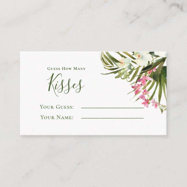 Tropical Beach Greenery Pink Floral Guess Kisses Enclosure Card (Front)