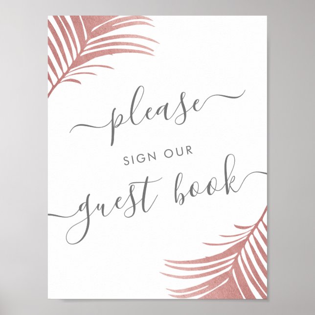Tropical Beach Guest Book Table Sign Pink Palm (Front)