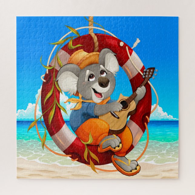 Tropical Beach Guitar Playing Koala Jigsaw Puzzle (Vertical)