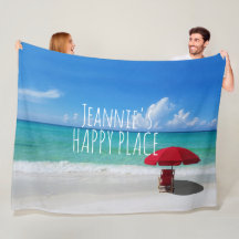 Tropical Beach Happy Place Your Name Red Umbrella