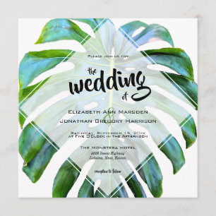 Tropical Beach Hawaii Wedding Monstera Leaf Invitation
