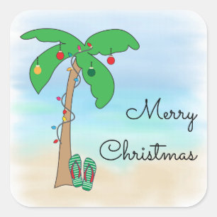 Tropical Beach Hawaiian Christmas Square Sticker