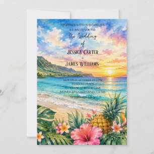Tropical Beach Hawaiian Hibiscus Wedding Invitation
