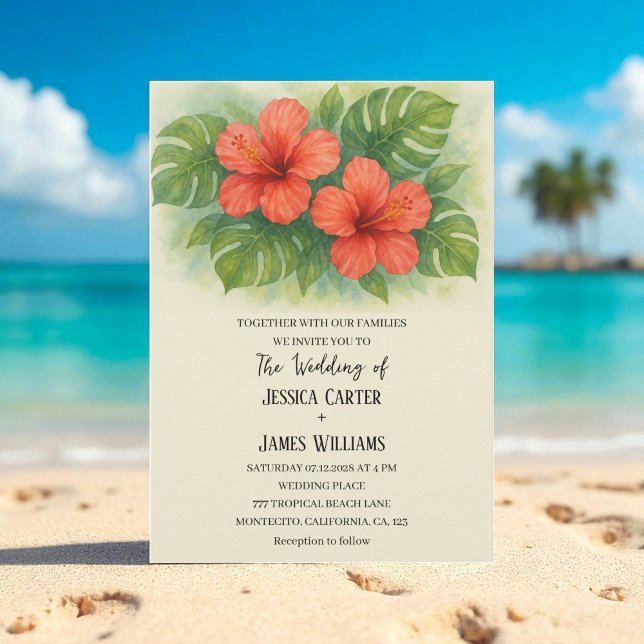 Tropical Beach Hawaiian Hibiscus Wedding Invitation (Creator Uploaded)