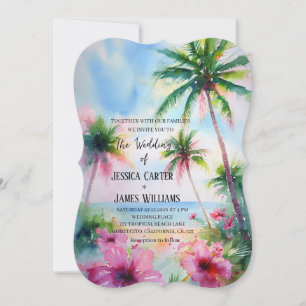 Tropical Beach Hawaiian Hibiscus Wedding Invitation
