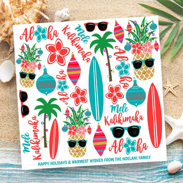 Tropical Beach Hawaiian Pineapple Mele Kalikimaka Holiday Card (Creator Uploaded)