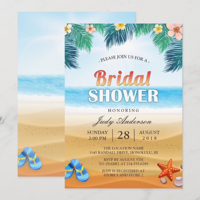 Tropical Beach Hawaiian Summer Bridal Shower Invitation (Front/Back)