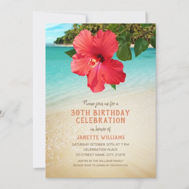 Tropical Beach Hawaiian Themed 30th Birthday Party Invitation (Front)