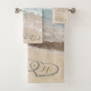 Tropical Beach Heart Shore Monogram Bath Towel Set