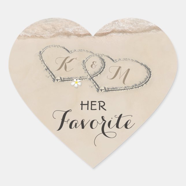 Tropical Beach Heart Shore Wedding | Her Favourite Heart Sticker (Front)