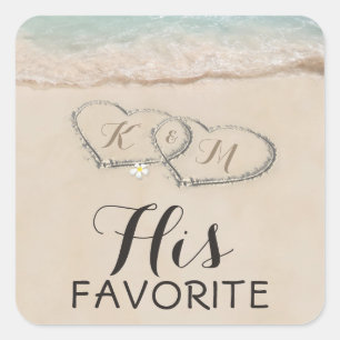 Tropical Beach Heart Shore Wedding   His Favourite Square Sticker