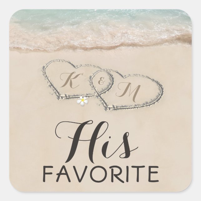 Tropical Beach Heart Shore Wedding | His Favourite Square Sticker (Front)