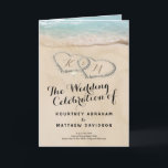 Tropical Beach Heart Wedding Ceremony Programme<br><div class="desc">Elegant beach destination wedding ceremony program cards featuring a summer tropical beach island background, a vintage sandy beach with two hearts in the shoreline, your initials and a wedding program template that is easy to personalise. Click on the “Customise it” button for further personalisation of this template. You will be...</div>