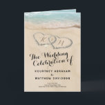 Tropical Beach Heart Wedding Ceremony Programme<br><div class="desc">Elegant beach destination wedding ceremony program cards featuring a summer tropical beach island background, a vintage sandy beach with two hearts in the shoreline, your initials and a wedding program template that is easy to personalise. Click on the “Customise it” button for further personalisation of this template. You will be...</div>