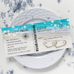 Tropical Beach Heart Wedding Ticket with RSVP Invitation<br><div class="desc">Modern elegant beach boarding wedding invitations with a tropical beach destination setting,  string twinkle lights,  a vintage compass,  two hearts in the sand and simple wedding wording. The RSVP section can be cut off by your guests and sent back as a response postcard with your address on the reverse.</div>