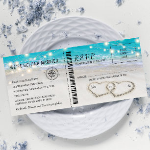 Tropical Beach Heart Wedding Ticket with RSVP Invitation