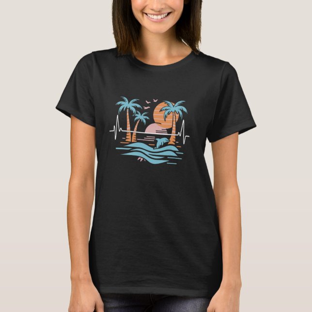 Tropical Beach Heartbeat - Beach Island Sunset T-Shirt (Front)